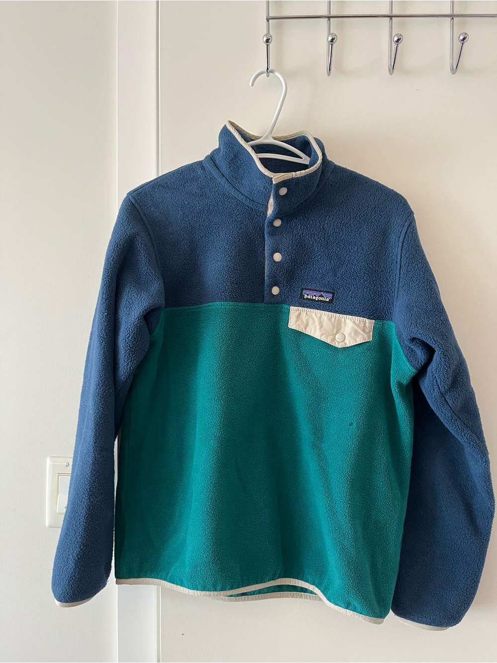 Patagonia Two-Tone Blue & Green Snap-Button Fleece Pullover